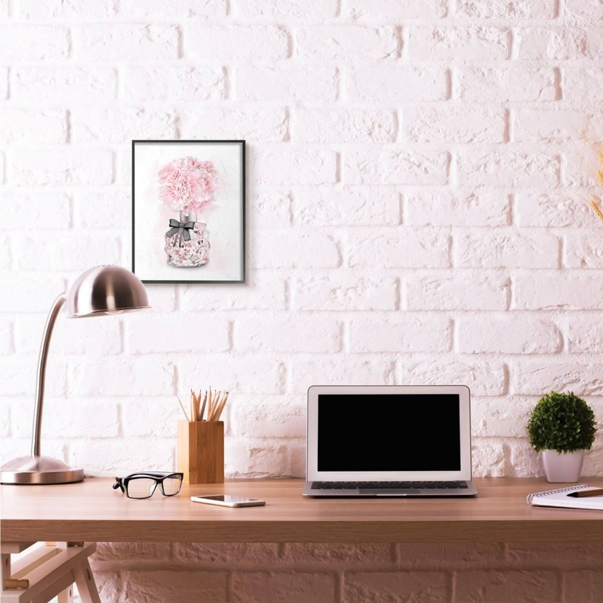 Stupell Industries Pink Flower Perfume Glam Fashion Design Framed Wall Art